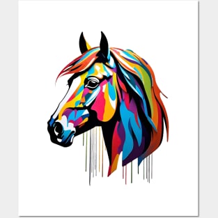 Horse Head Dripping Rainbow Graffiti Posters and Art